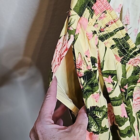 Agua Bendita x Target XL Floral Palm Jumpsuit Wide leg Halter top yellow green - Picture 7 of 10